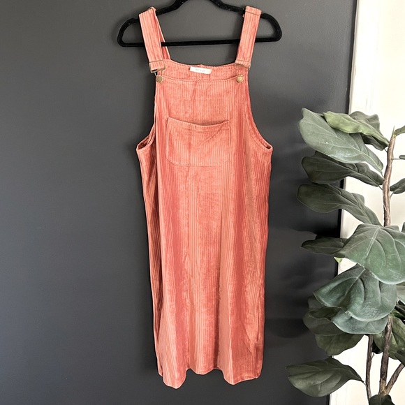 Nic & Jo Peach Apricot Velour Corduroy Jumper Overall Dress S - Picture 2 of 11